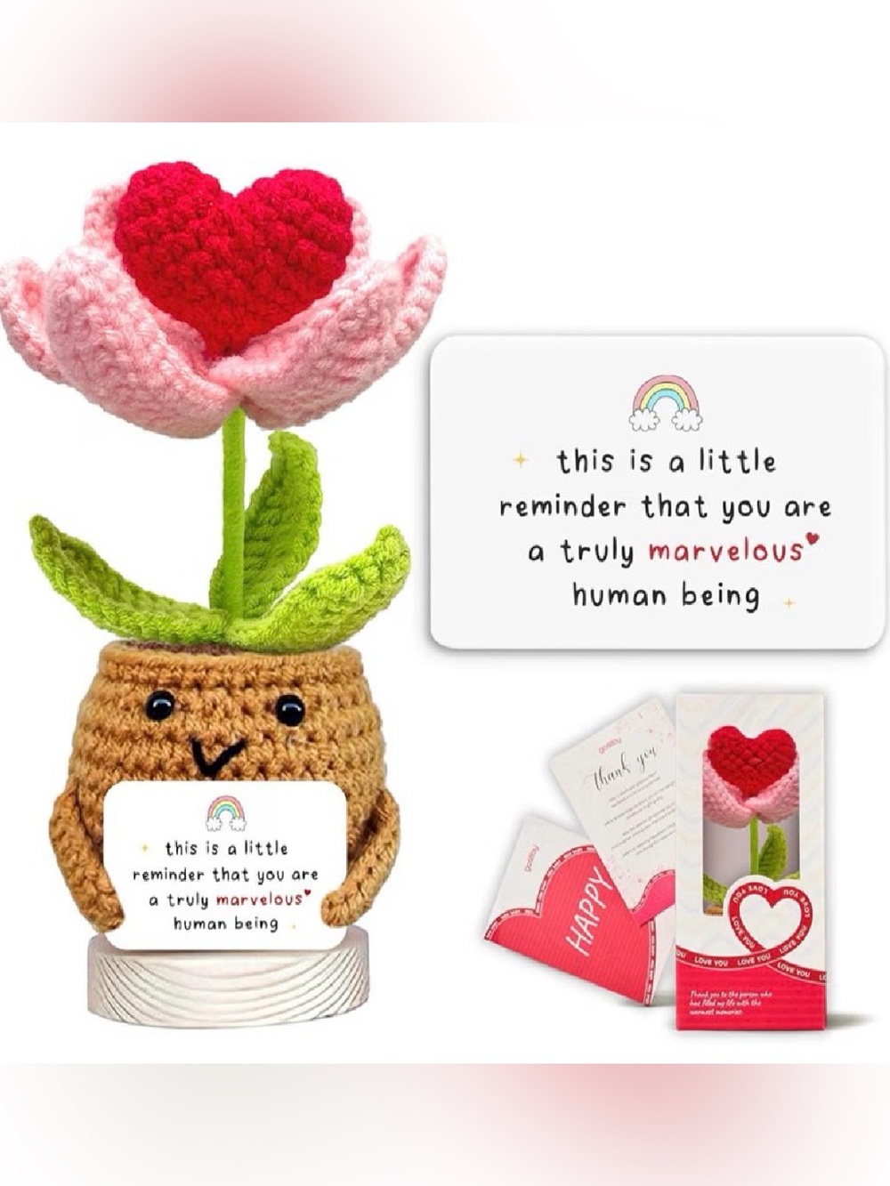 Handmade Pink Crochet Flower Gift with Message Card